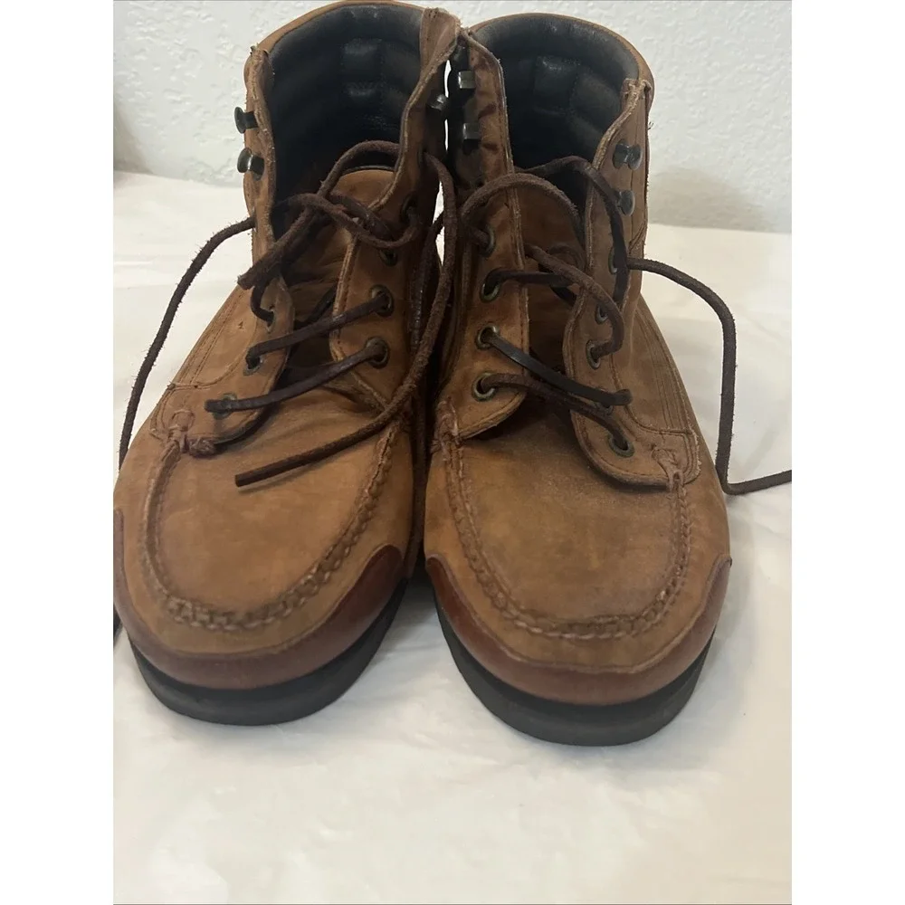 Lands End Chukka Boots Mens Brown 10.5D Leather Lace Up Business Casual Moc Toe